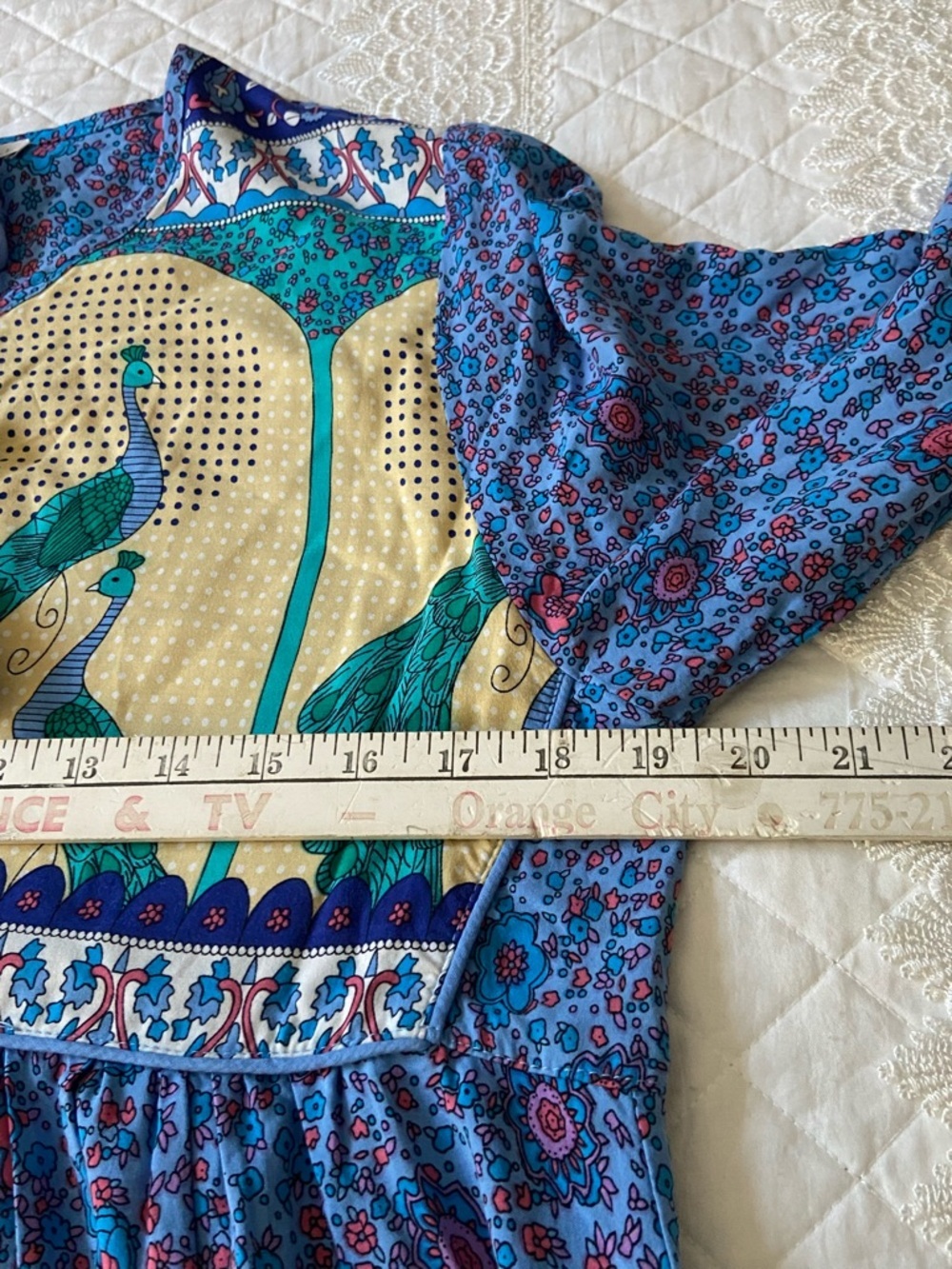 R Vivimos Colorful Blue Peacock Maxi Dress Size Large - Picture 9 of 10